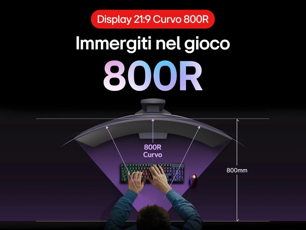 UltraGear OLED 34GS95QE Monitor Gaming 34", 21:9 Curvo (800R), WQHD (3440x1440), OLED, 240Hz, 0,03ms (GtG), G-Sync, FreeSync Premium Pro, HDR 400 True Black, HDMI 2.1, DisplayPort, Nero
