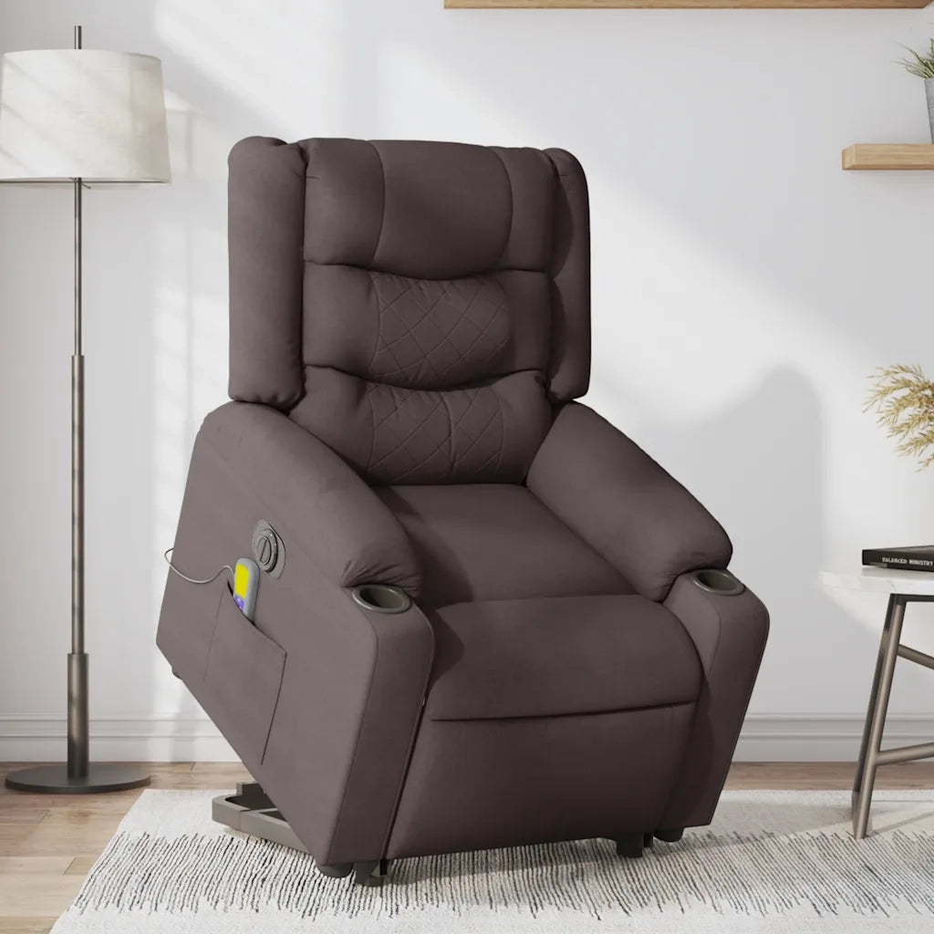 Poltrona Alzapersona Massaggio Elettrica Marrone Scuro Tessuto 3310284