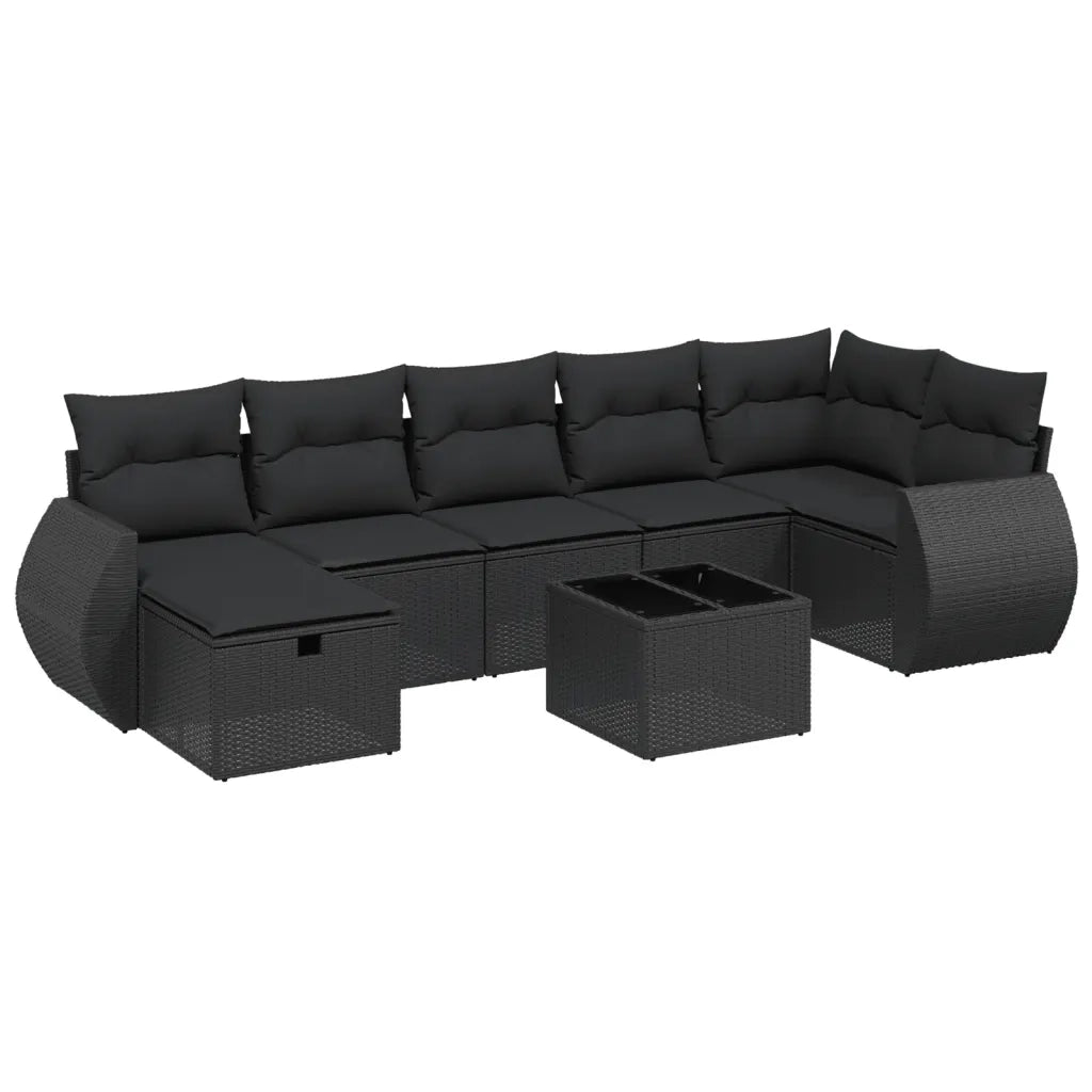 Set Divani da Giardino con Cuscini 8 pz Nero in Polyrattan