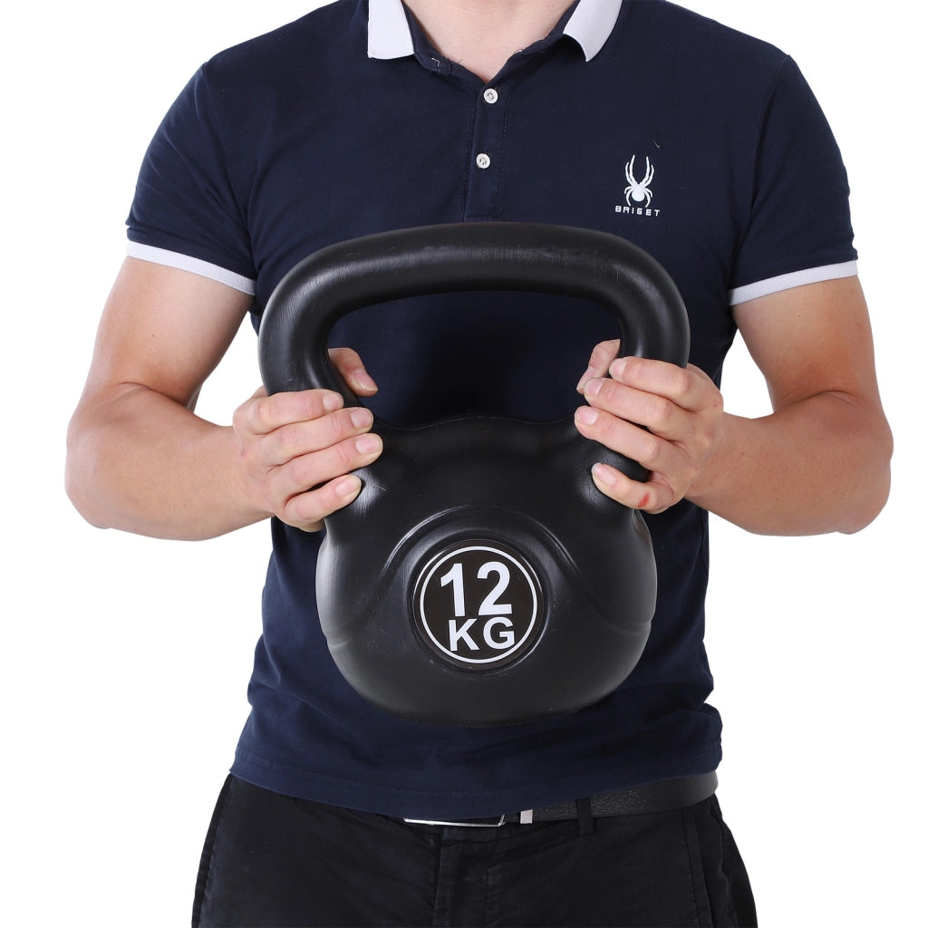 EasyComfort Kettlebell 12kg per Sport e Fitness con Base Piatta e Impugnatura, Kettlebell Pesi per Allenamento Home Gym Casa e Palestra, 27x21x31 cm, Nero