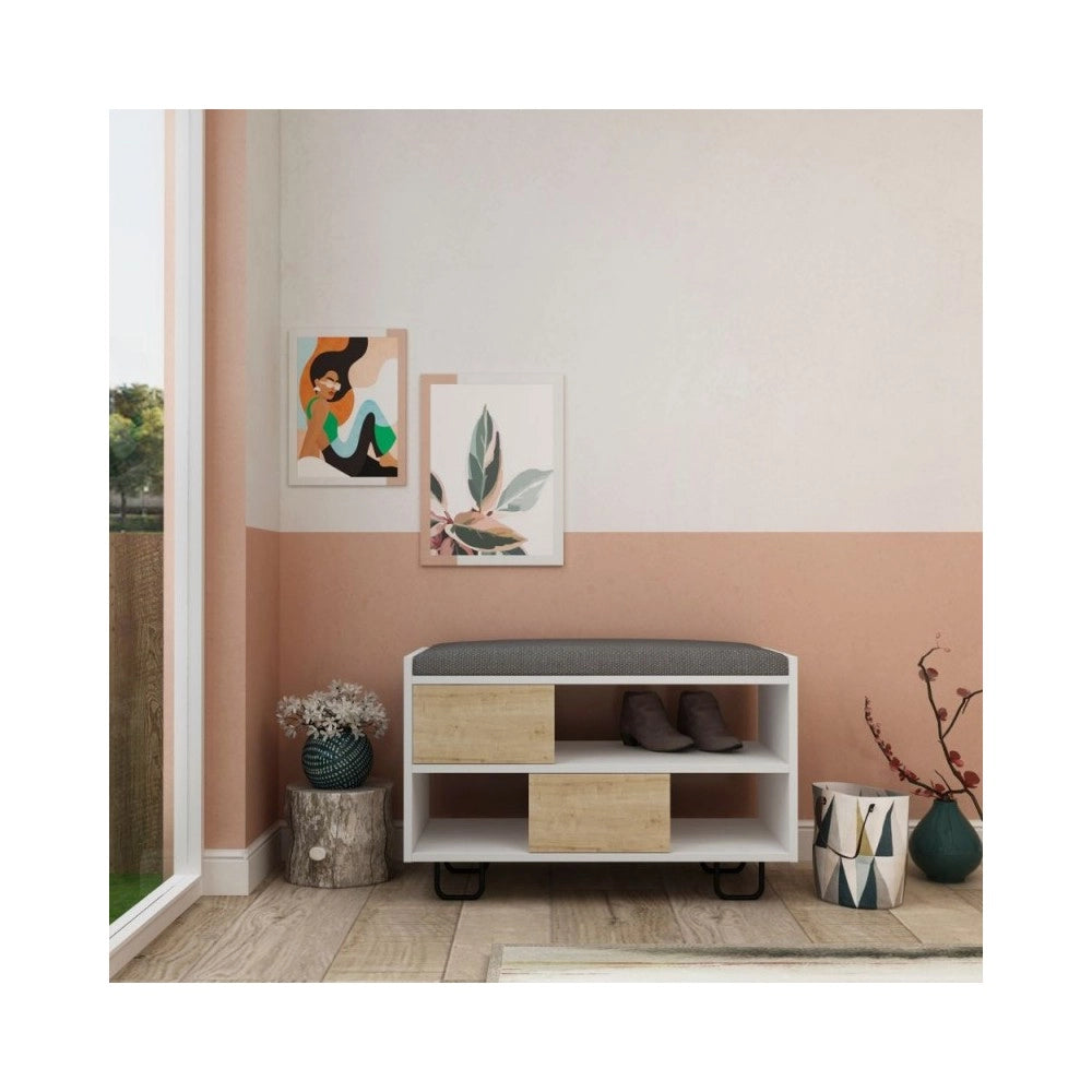 Panca scarpiera Troy con cuscino colore bianco e rovere