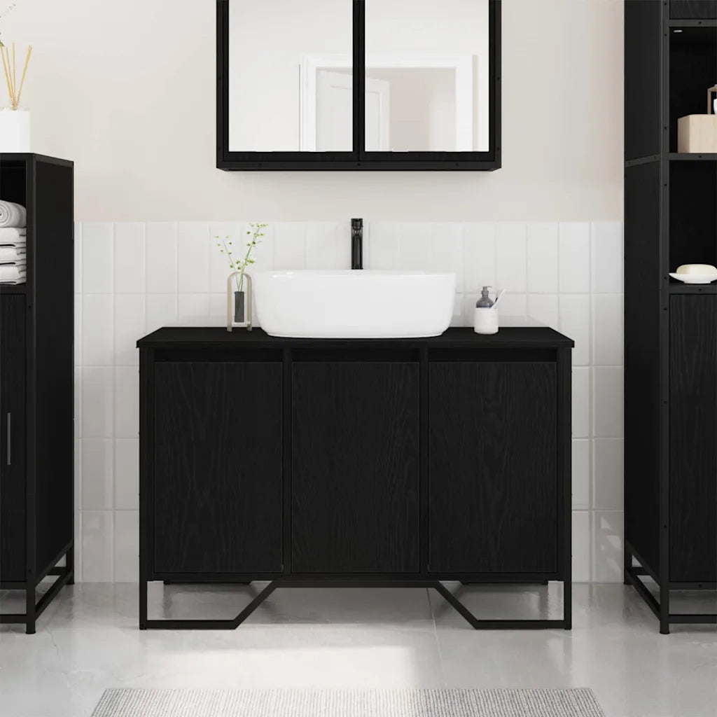 Mobile Lavabo | Armadio per Lavabo da Bagno Rovere Nero 91 x 35 x 60 cm