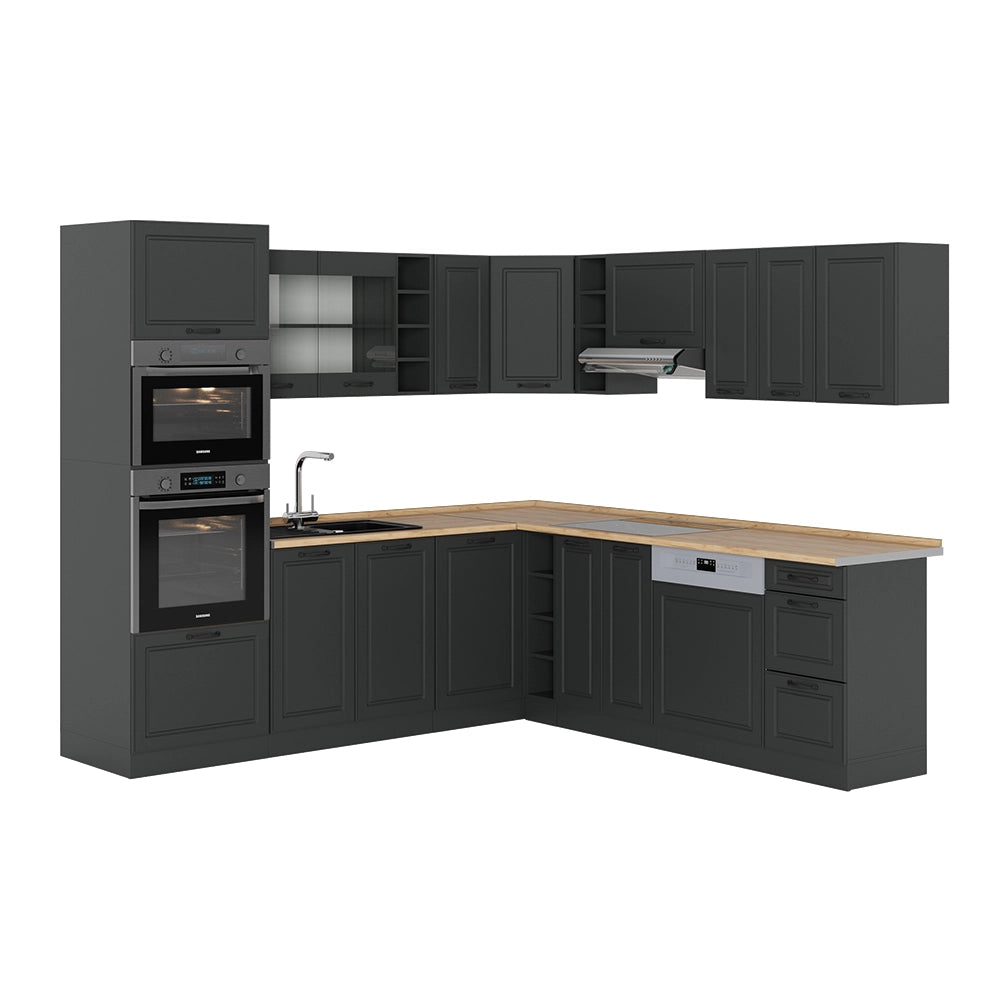 Cucina angolare completa R-Line Antracite rustico/Antracite 247 x 60 cm, PL Rovere Vicco