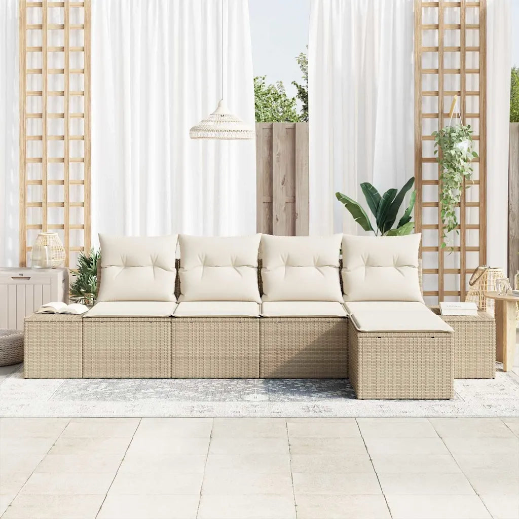 Set Divano da Giardino con cuscino 5 pcs Beige polyrattan