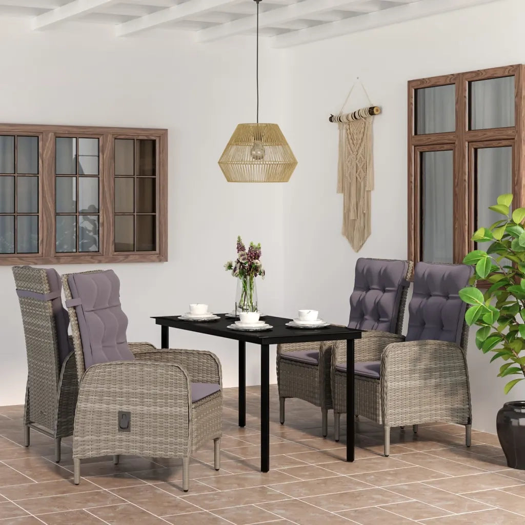 Set da Pranzo da Giardino 5 pz con Cuscini Grigio e Nero cod mxl 52017