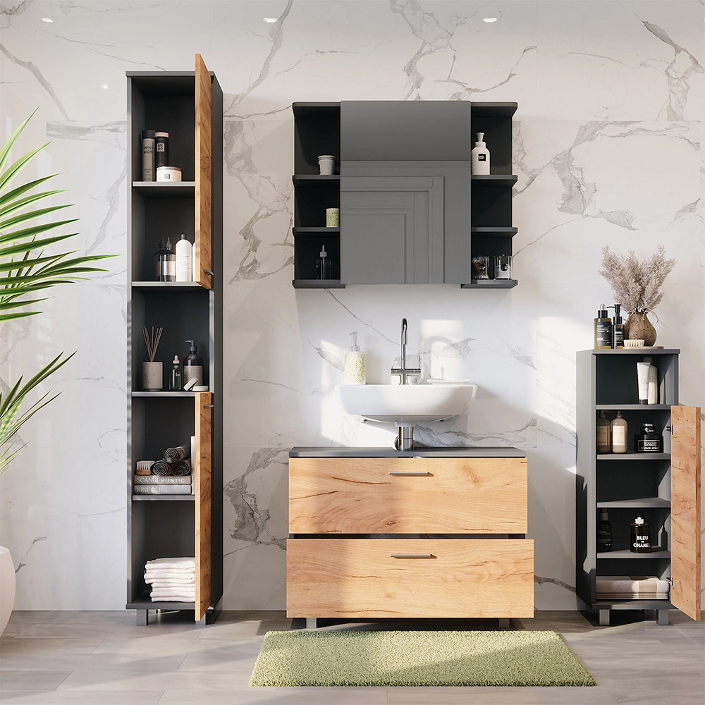 Vicco Set di mobili da bagno Quercia dorata/antracite 4 parti