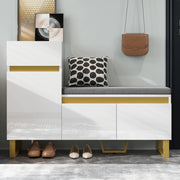 Scarpiera con 2 Ante e 1 Cassetto; Panca con Cuscino; Lucido Parziale; Stile Moderno; in MDF; Bianco; 120×35×85 cm
