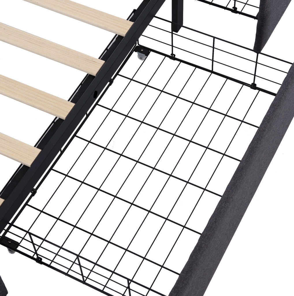 Letto singolo imbottito 90x200 cm con LED e 2 cassetti