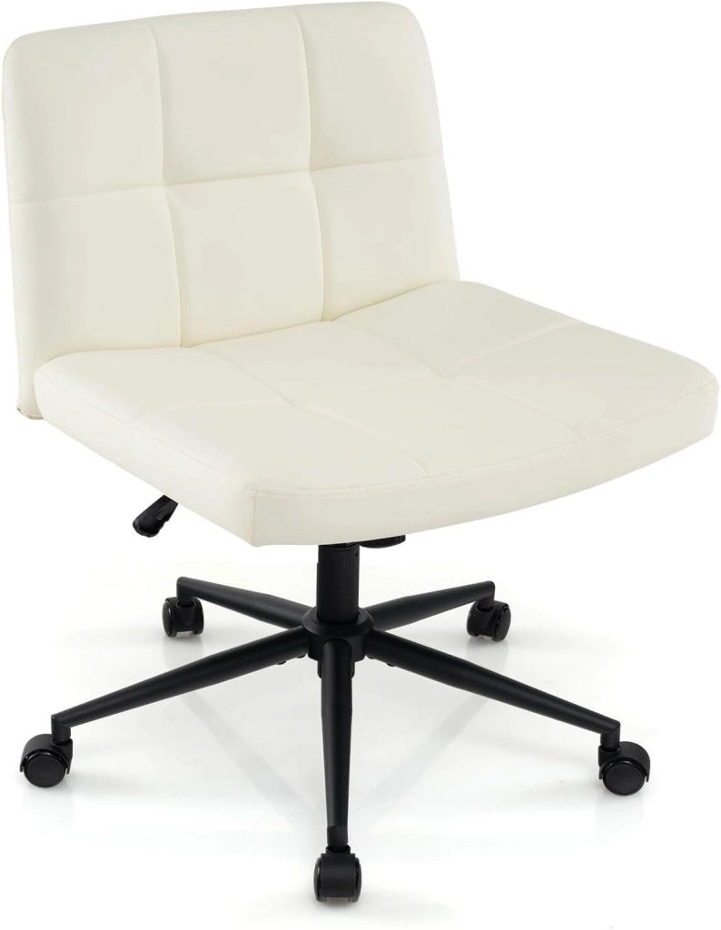 Sedia da Ufficio con Ruote, Sedia Scrivania a Gambe Incrociate Rivestita in Similpelle, Sedia Ufficio con Altezza e Regolabile Regolabile, Sedia senza Braccioli, Portata 150 kg (Marrone)