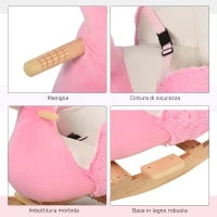 Cavallo a Dondolo per Bambini, Fenicottero a Dondolo per Bambini dai 18 Mesi in Legno con Cinture di Sicurezza, Rosa