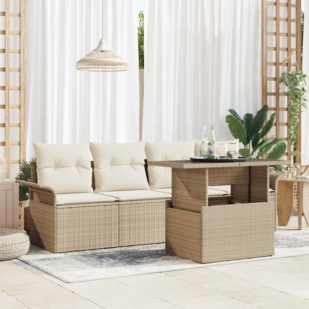 Set Divano da Giardino con cuscino 5 pcs Beige polyrattan