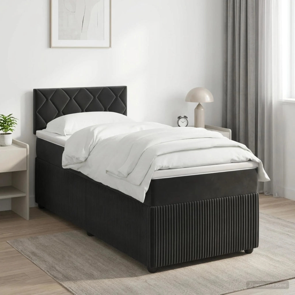 Letto box spring con materasso Nero 90 x 200 cm Velluto 3453073
