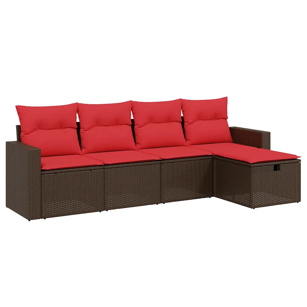 Set Divani da Giardino 5 pz con Cuscini Marrone in Polyrattan 3263470