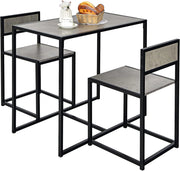 3 Pezzi Set Mobili da Pranzo, con Tavolo e 2 Sedie da Cucina, Struttura di Metallo e Legno, Rustico Elegante (Nero + Grigio)