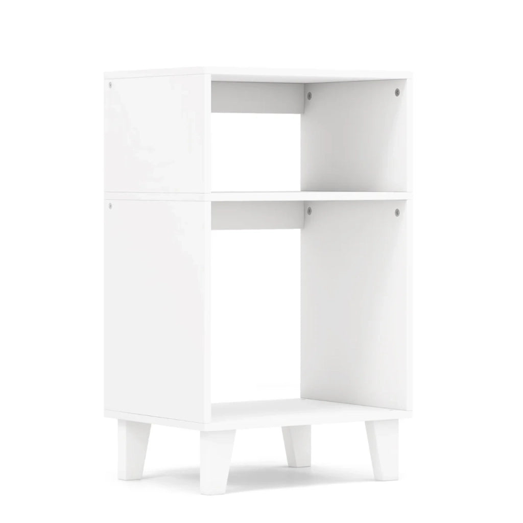 Tavolino laterale stretto 39,5 x 29,5 x 65 cm design moderno con gambe rialzate realizzato in legno ingegnerizzato bianco 20_0020870