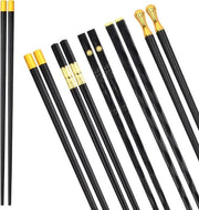 5 paia di stuzzicadenti riciclabili in lega di vetro, design antiscivolo (nero) - ideale per sushi - 24 cm.