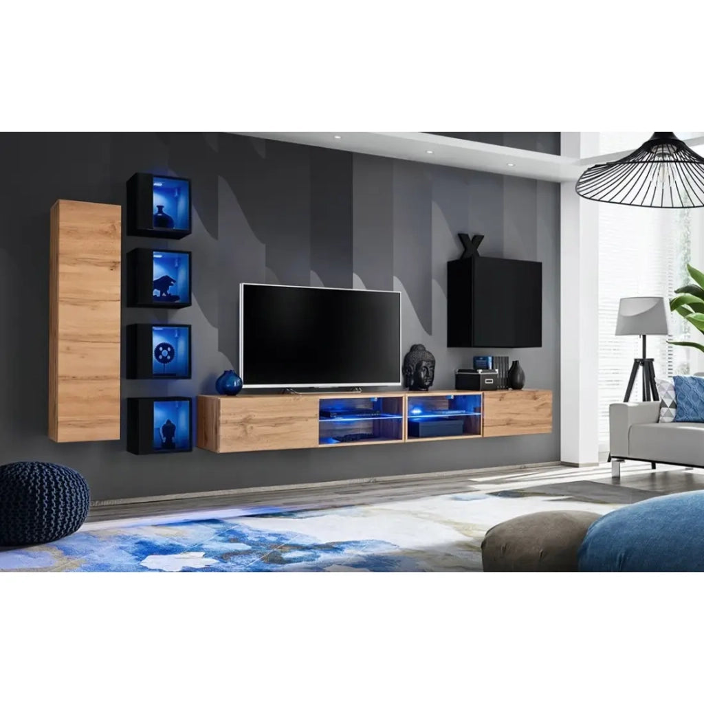 Set di mobili da salotto SWITCH XXVI – Rovere e nero – LED integrati & sistema Push to Open