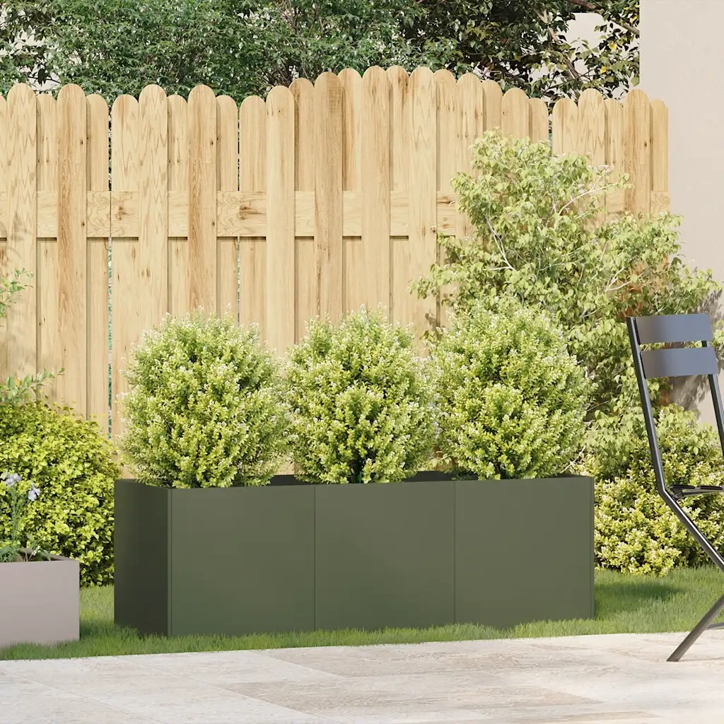 Fioriera-Vaso-Contenitore per Piante Verde Oliva 120x40x40 cm in Acciaio Laminato a Freddo