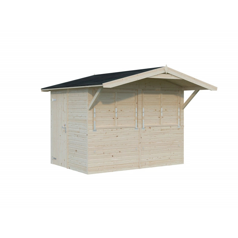 Chiosco in legno da giardino 273x190 cm abete 16 mm con 2 sportelli vendita a ribalta, struttura prefabbricata per mercatini - Esterni da Vivere