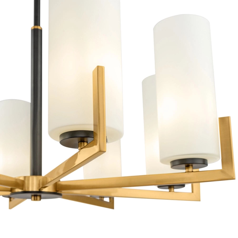 Lampadario Contermporaneo Fortano 8 Luci Metallo Ottone Diffusori Vetro Bianchi