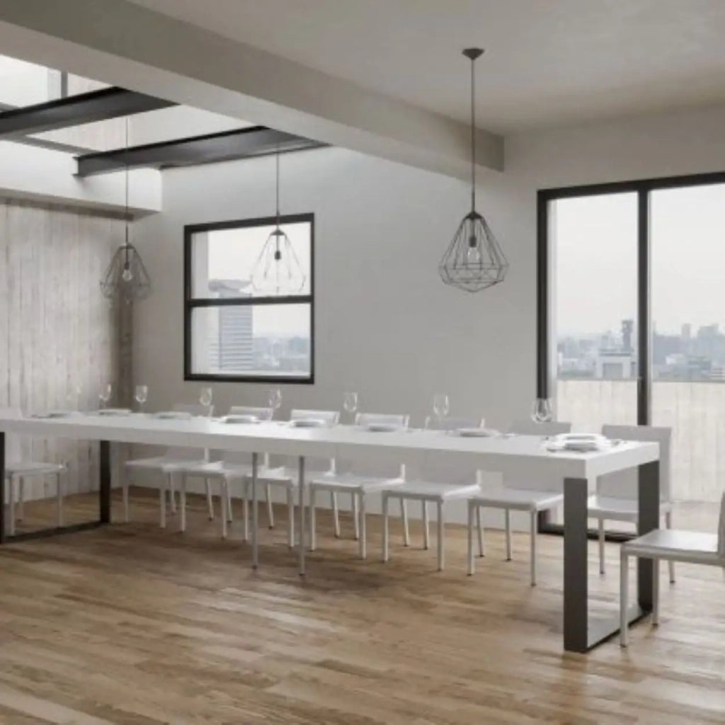 Tavolo allungabile 130/390x90 cm Tecno Premium colore bianco frassino gambe antracite