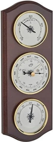 Stazione meteorologica analogica con barometro, termometro e igrometro in contenitore in legno