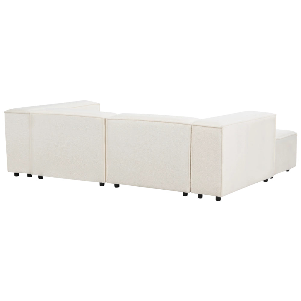 Divano moderno a 2 posti con ottomana Gambe nere Rivestimento in tessuto bouclè bianco Soggiorno moderno