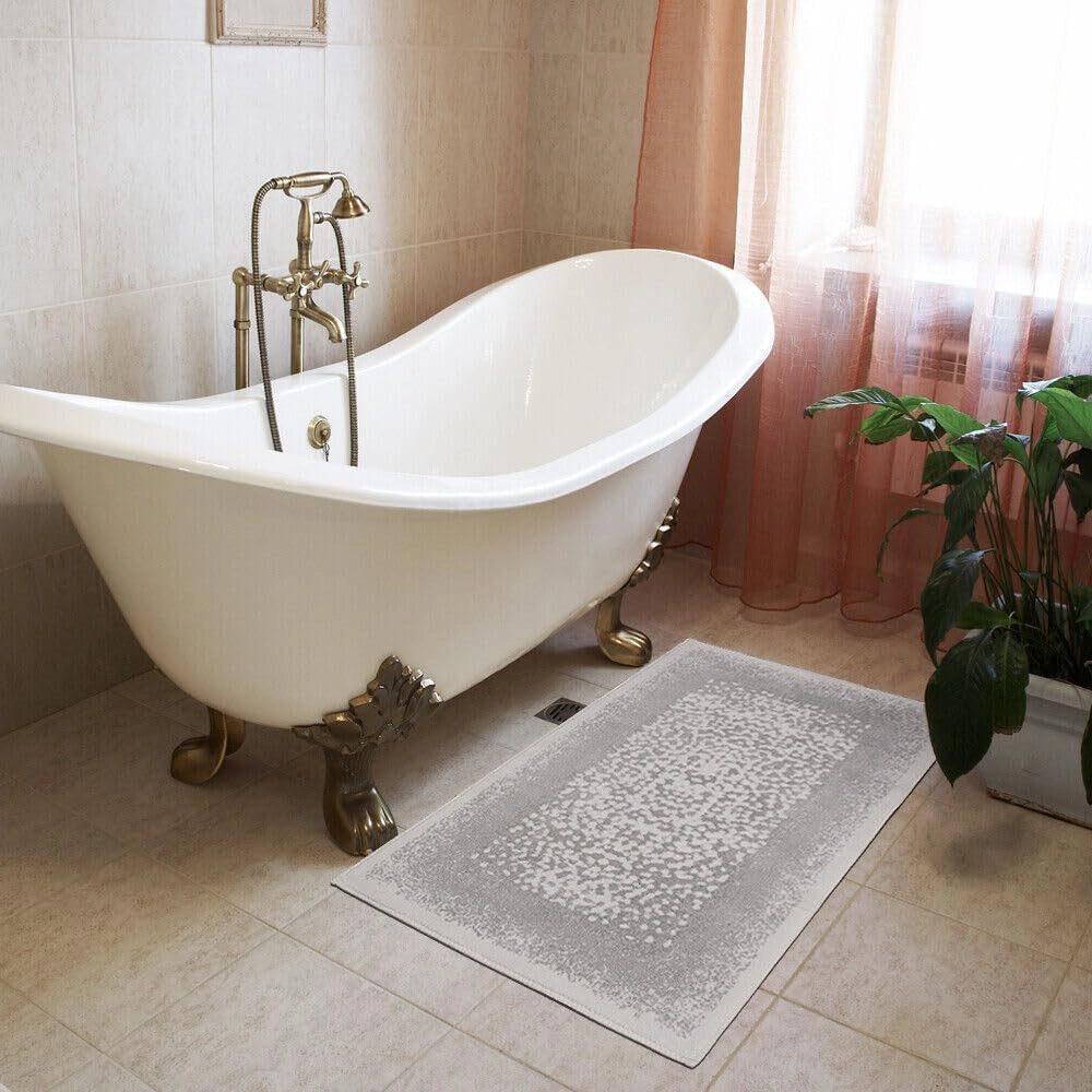 Tappeto Bagno Vintage Camera Scendiletto 80x120 Cm Morbido Cotone Assorbente Antiscivolo Grigio