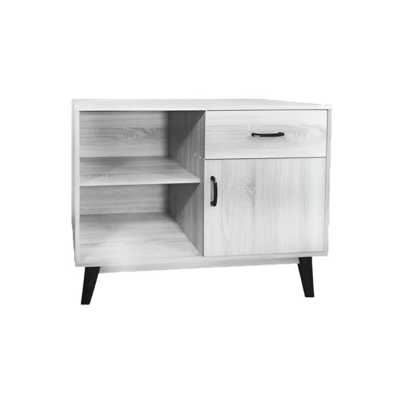 MOBILE MODERNO IN LEGNO CON 2 RIPIANI, 1 ANTA E CASSETTO COLORE BIANCO DIMENSIONI 94X38X74 CM
