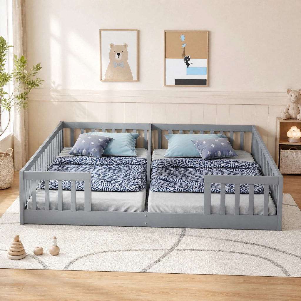 LETTO per bambini con sponde 90 x 200 cm Pino e MDF Grigio