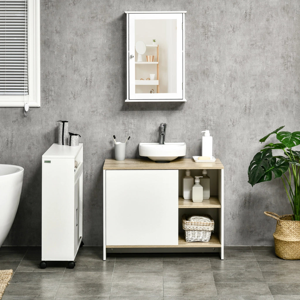 Mobile Sottolavabo con Anta e Ripiani ¨C Zephmum ¨C 77x45x60 cm Bianco e Naturale
