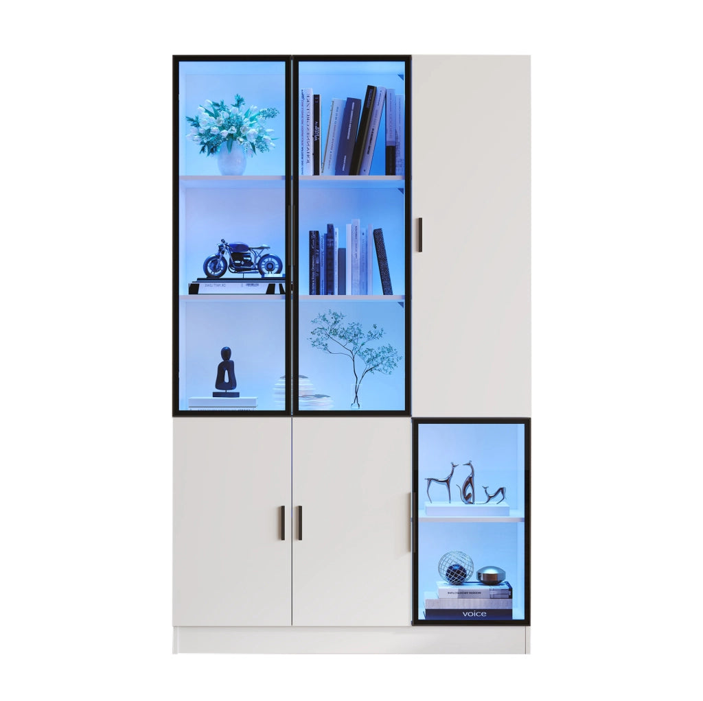 Vetrina alta 200 cm con 3 ante in vetro e LED; 120x35 cm; bianco; in truciolare
