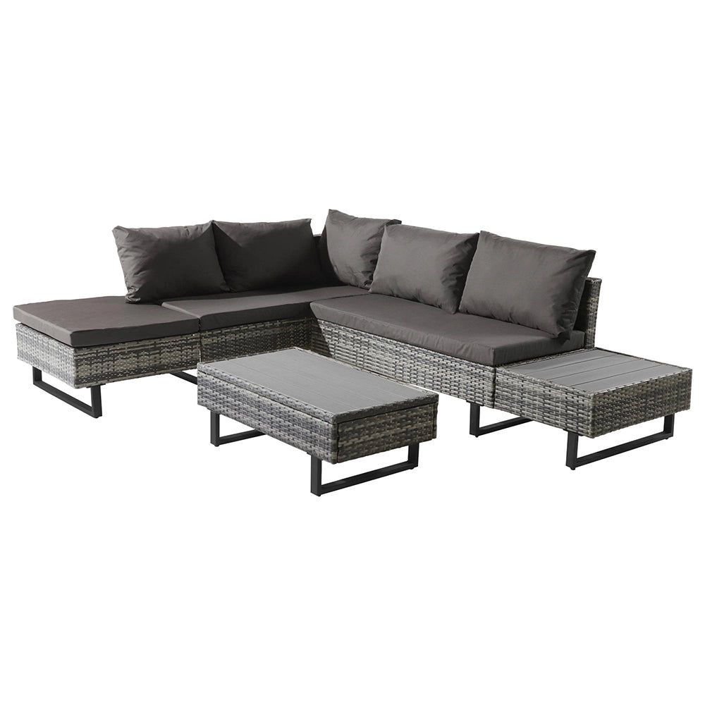 Set giardino - Xylo - 4/5 posti resinato con cuscini lavabili grigio