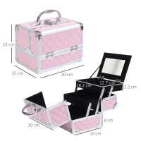 Valigetta Porta Trucchi con Profili in Alluminio, Maniglia e Vassoio Cantilever, 20x15x15cm, Rosa