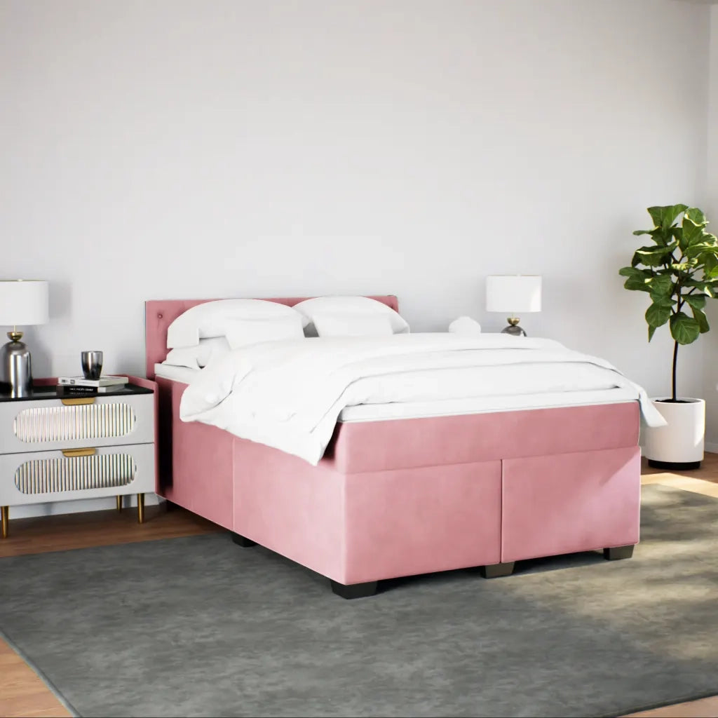 Giroletto a Molle con Materasso Rosa 160x200 cm in Velluto
