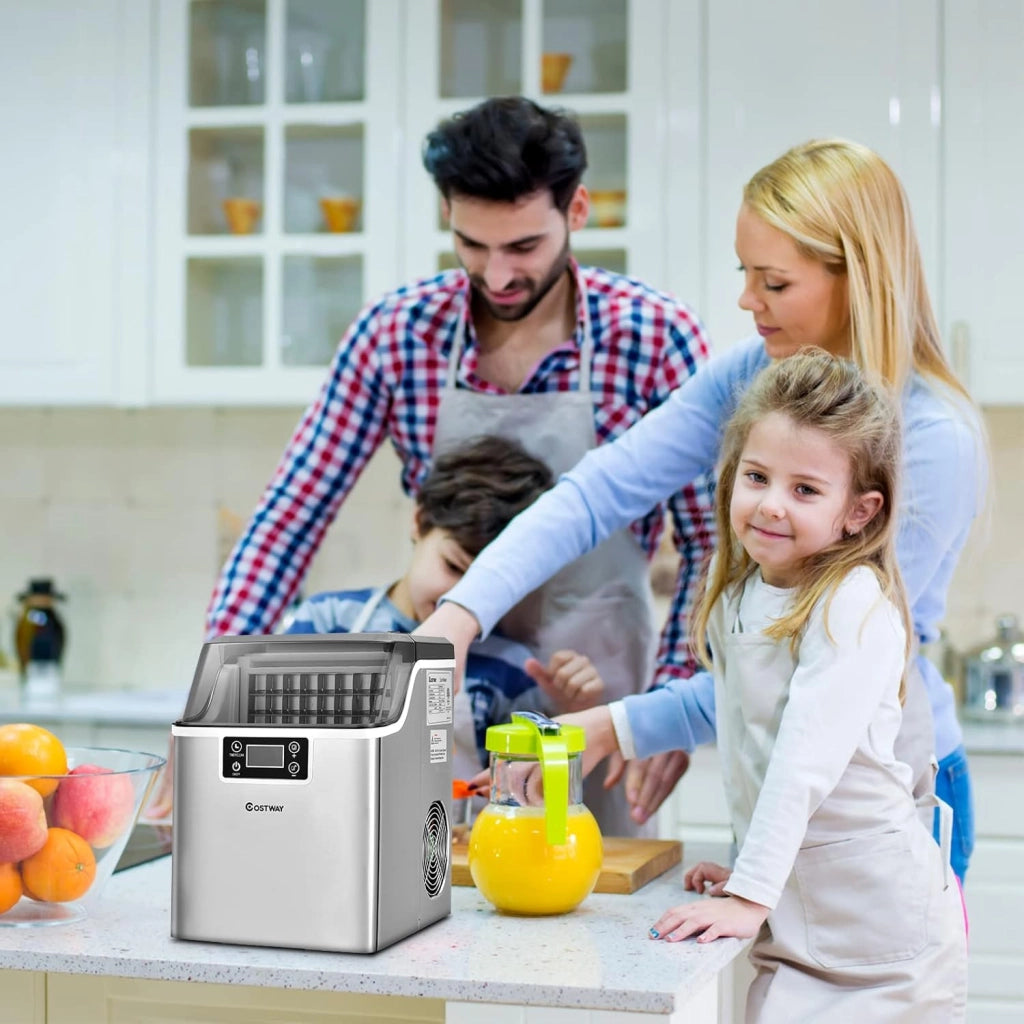Macchina del Ghiaccio, Macchina del Ghiaccio Elettrica con Superficie Forata, con Cucchiaio Porzionatore, 18KG/24h, 3,2 L, Ideale per Casa e Ufficio