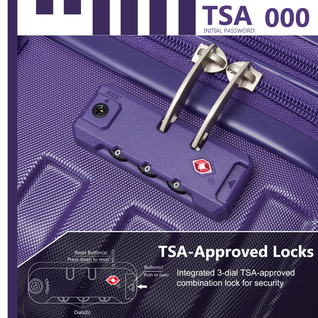 Set di valigie 6 pezzi espandibili rigide con ruote e lucchetto a combinazione con borsa da viaggio ABS viola scuro