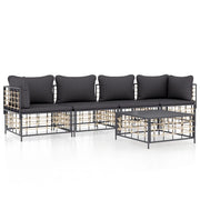 Set Divani da Giardino 5 pz | Set Salotto da Giardino con Cuscini Antracite in Polyrattan