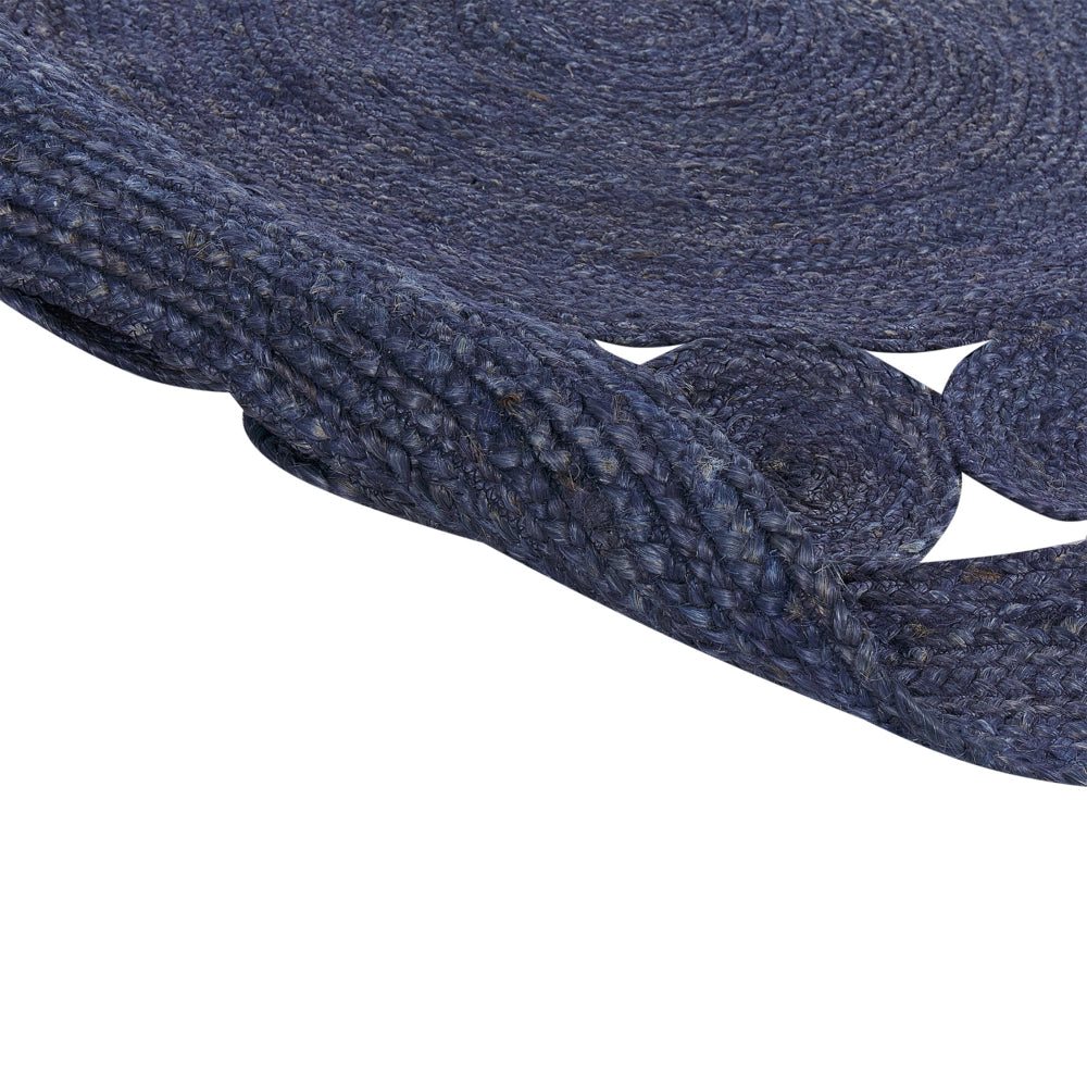 Tappeto Boho in iuta tessuto a mano  Blu Scuro rotondo ø 120 cm soggiorno camera da letto