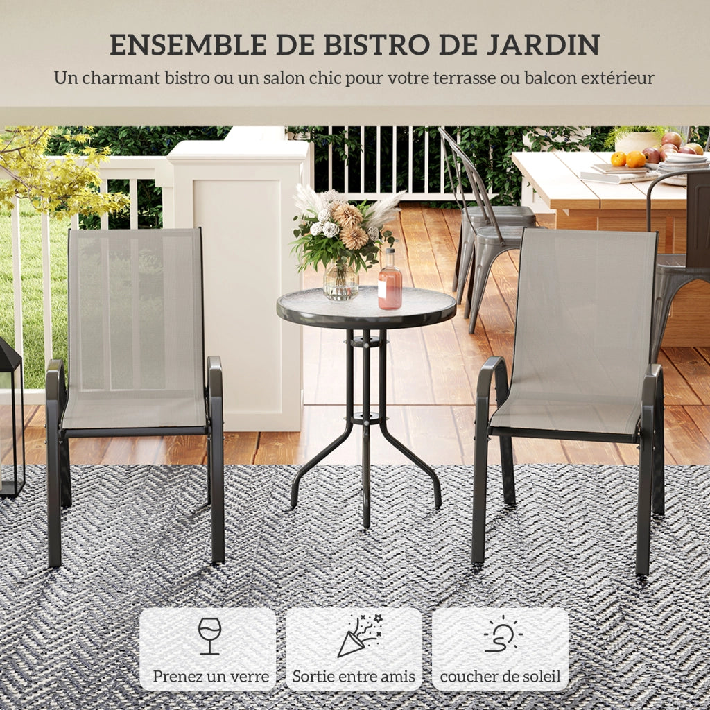 Set 3 Pezzi Salotto Giardino ¨C Zephmum ¨C 2 Poltrone Pieghevoli Tavolino Vetro Grigio Chiaro
