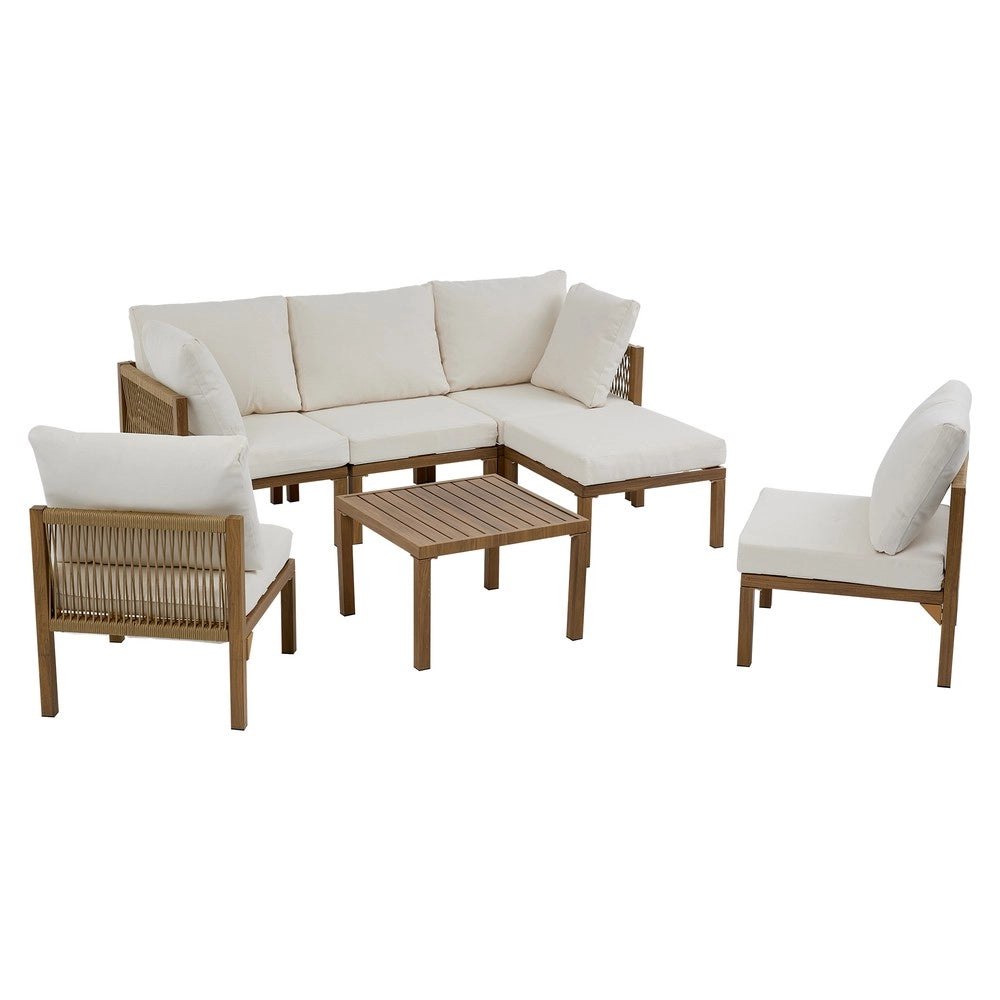 Divano angolare da giardino modulare convertibile ¨C Minimal ¨C beige legno