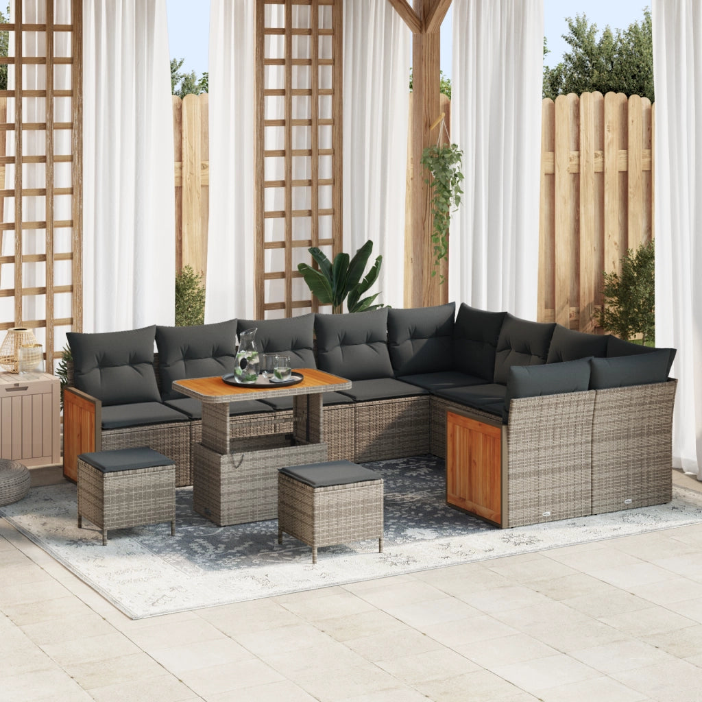 Set Divano da Giardino da 12 Pezzi con Cuscini Grigio Rattan Poliacacia