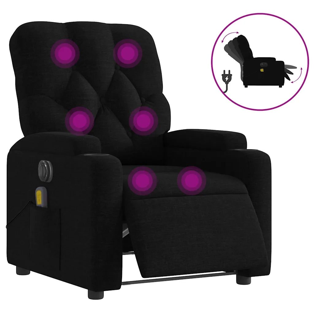 Poltrona Massaggiante | Sedia Relax Reclinabile Elettrica Nera in Tessuto