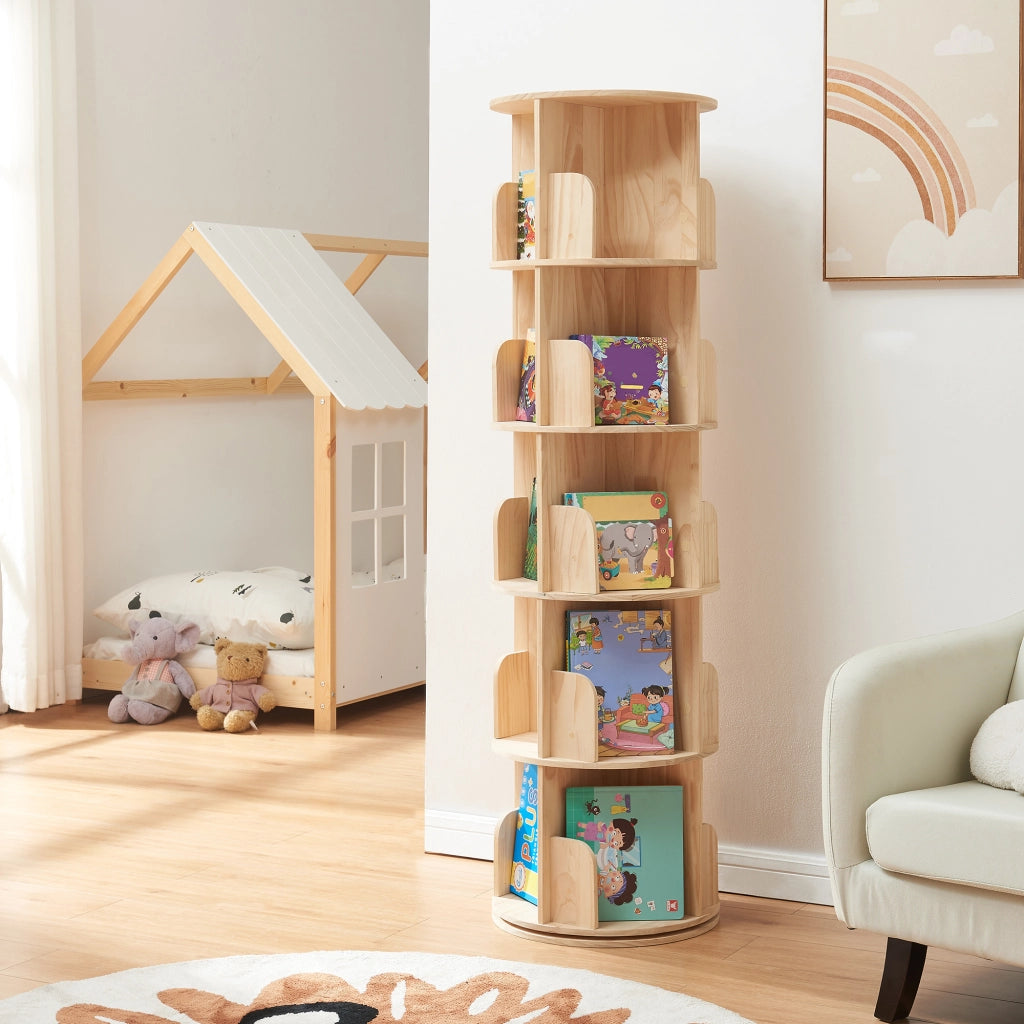 Libreria Girevole Chasek per Cameretta a 5 Livelli in Legno di Pino 157 x Ø44 cm [en.casa]
