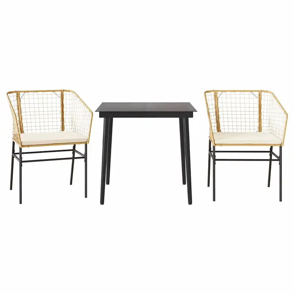 Set da Pranzo da Giardino 3pz | Set Salotto da Giardino con Cuscini Polyrattan Vetro