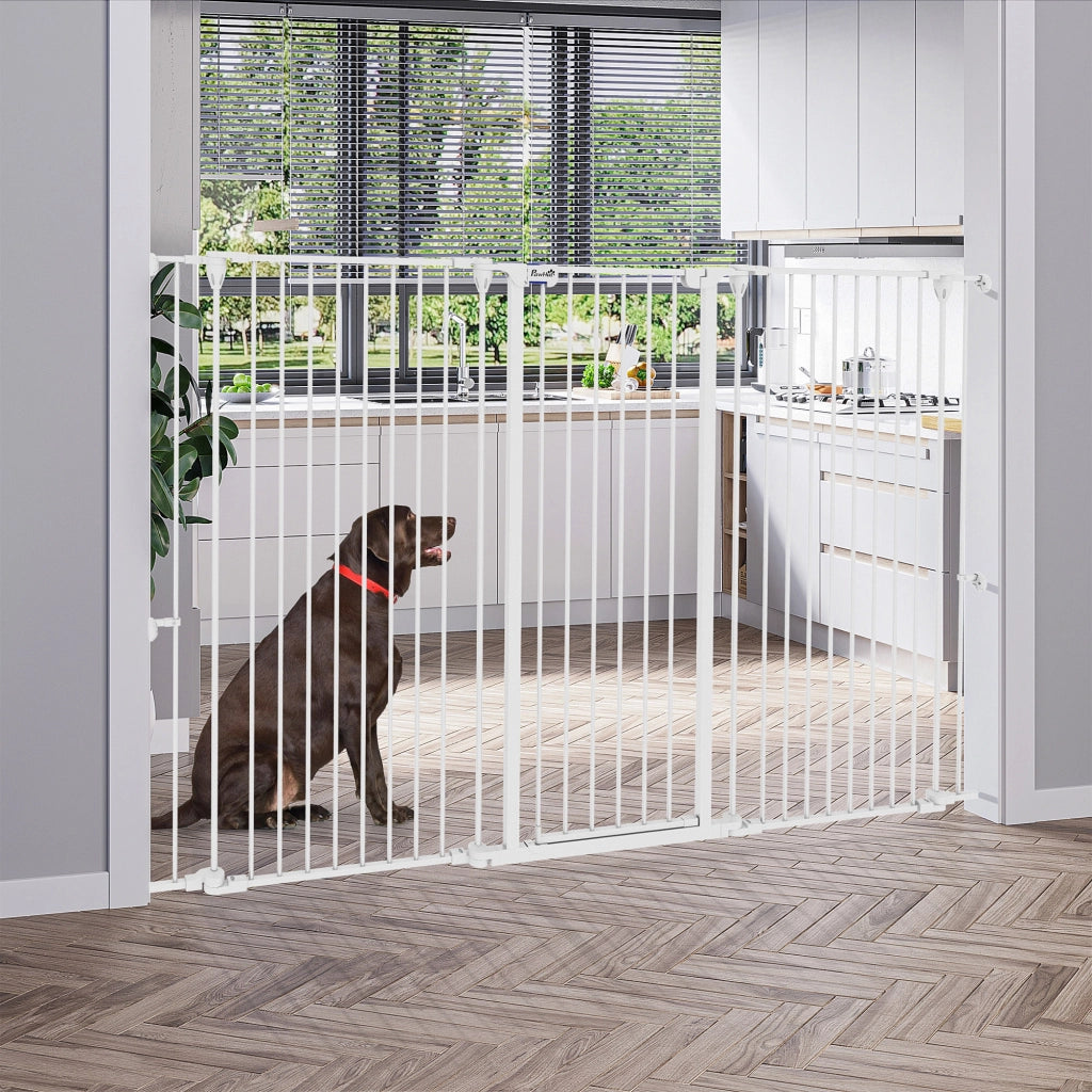 Barriera per cani a 3 pannelli pieghevole con porta ¨C zephmum ¨C bianco