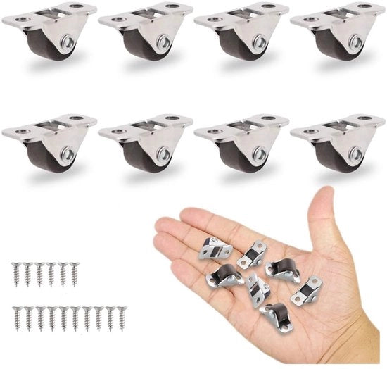 8 pezzi - 1/2 pollici alte ruote mini-zig-zag - ruote mini fisse - piccole ruote singole - piccoli pneumatici in gomma con piastre in acciaio superiore - per mobili, ante, cassetti