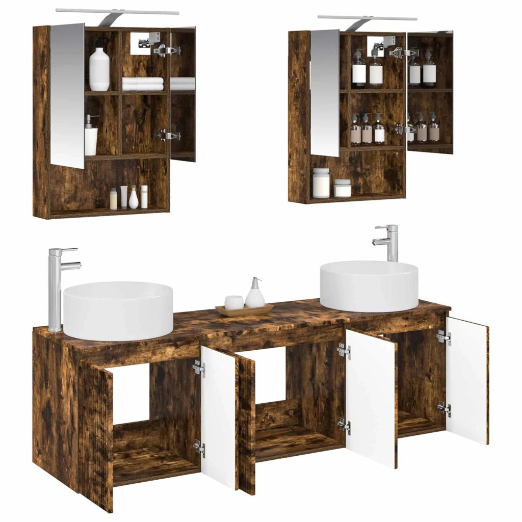 Set di Armadi da Bagno 5 pcs Rovere Fumo Legno ingegnerizzato 3406563