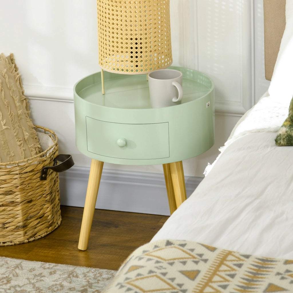 Tavolino rotondo con cassetto ¨C zephmum ¨C design scandinavo gambe effilate