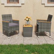 Set da Bistrot 3 pz in Polyrattan e Legno Acacia Grigio cod mxl 37913